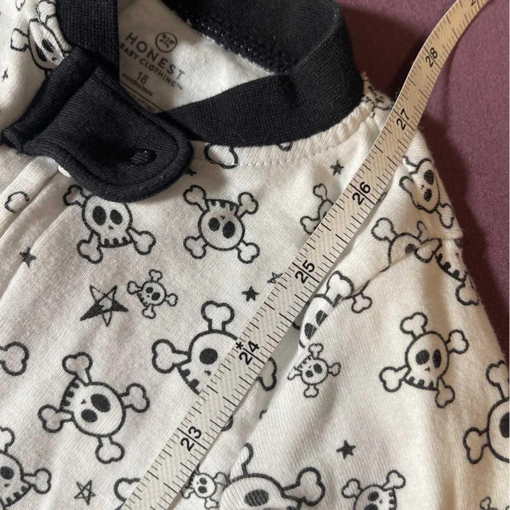 Honest Baby Zipper Footed Pajamas Skulls - Size 18 Months Organic Cotton